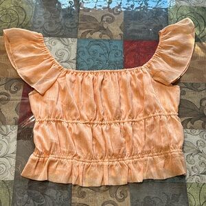NWOT Express Orange Shimmer lines Ruffle Sleeve Crop Top Size XL